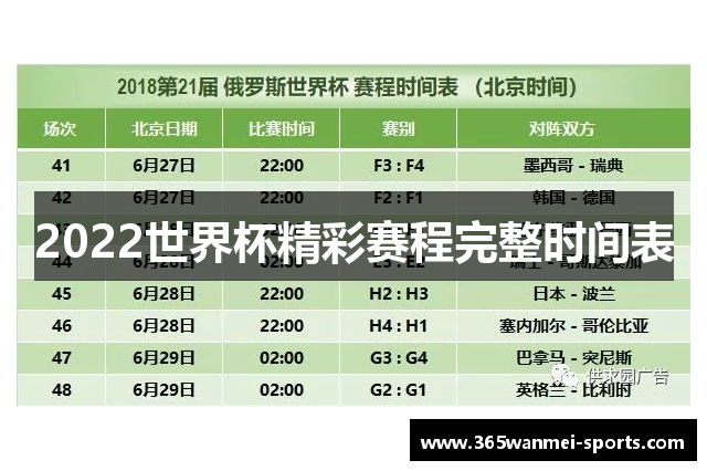 2022世界杯精彩赛程完整时间表